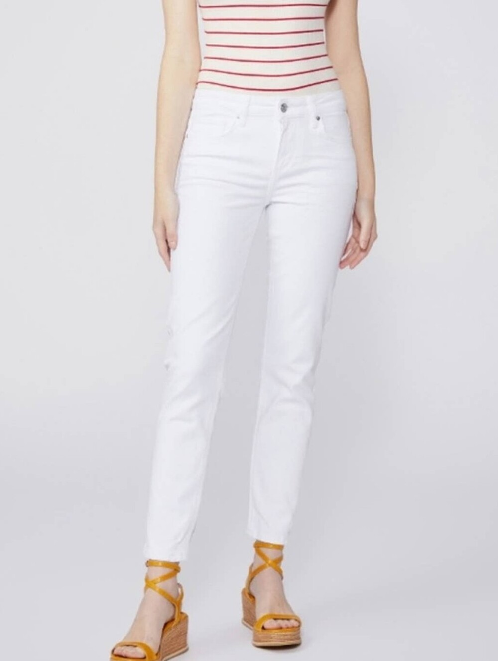 PAIGE Amber Crisp White Mid-rise Straight Leg Distressed Jeans Women’s Size 27